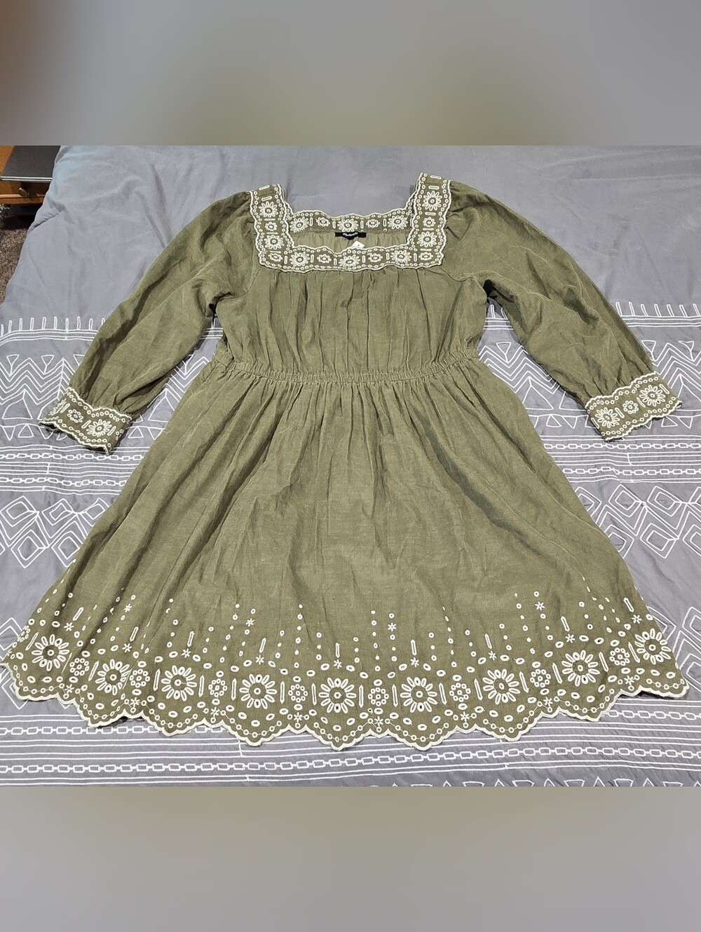 Madewell Embroidered Corduroy Square Neck Mini Dress Size Large
